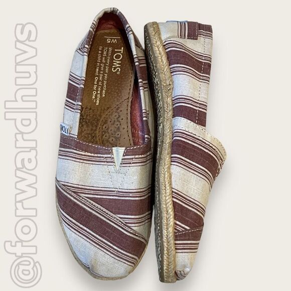 TOMS Wine & Off White Slip On Flats Women’s Size 5 - Picture 3 of 9
